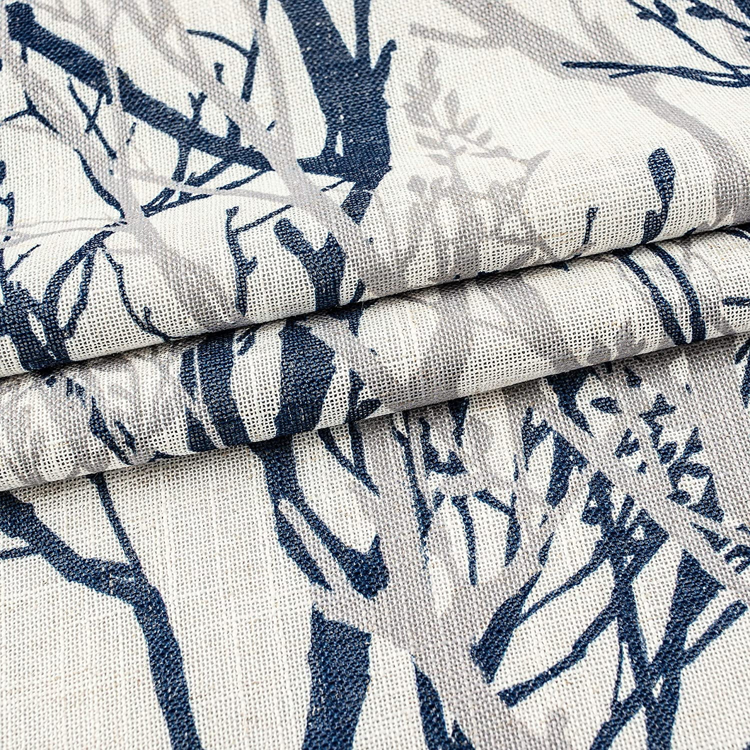 DriftAway Tree Branch Linen Blend Botanical Pattern Painting Blackout Grommet Lined Window Curtains 52"Wx84"L Blue