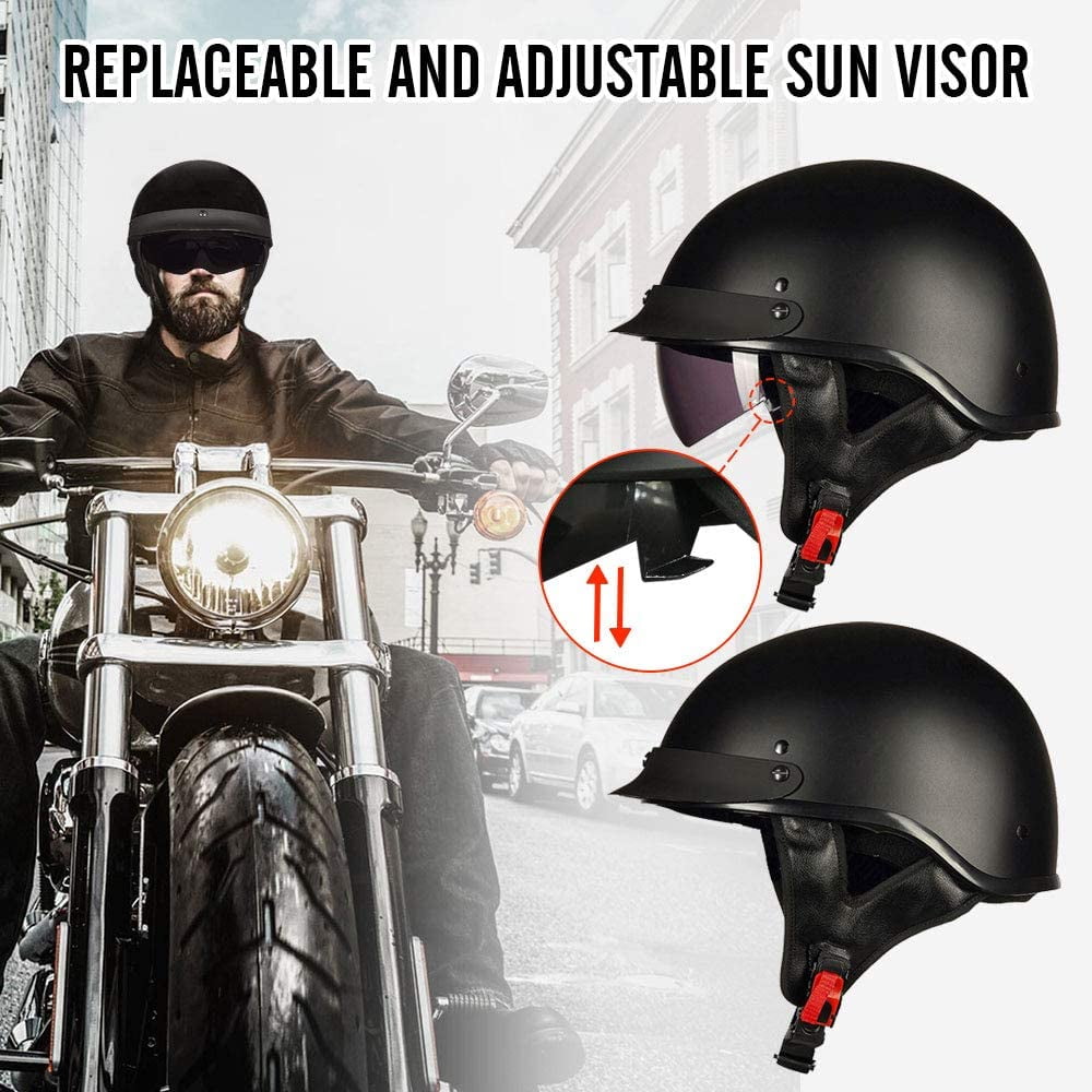 ILM Half Helmet Matte Black ABS Shell Motorcycle Helmet, Adjustable, Quick Release Buckle, Medium