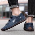 thumbnail image 5 of Navy Blue Hand-Stitched Lace-Up Outdoor Casual Leather Shoes for Men, 5 of 5