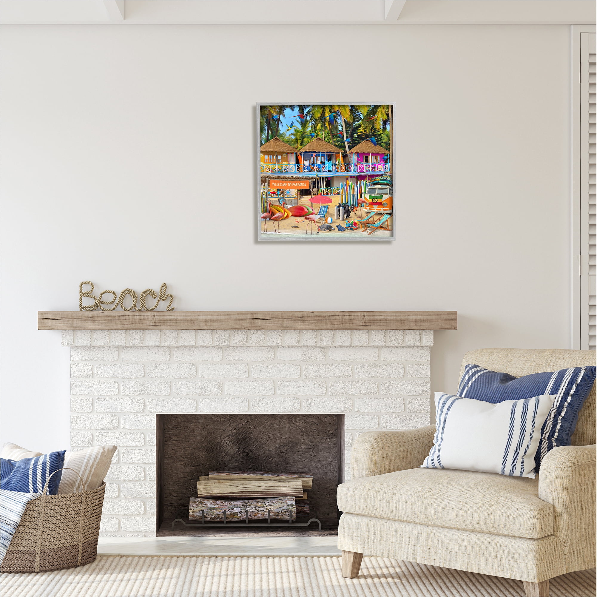Stupell Industries Paradise Beach Resort Animals & Insects Painting Gray Framed Art Print Wall Art, 24 x 24