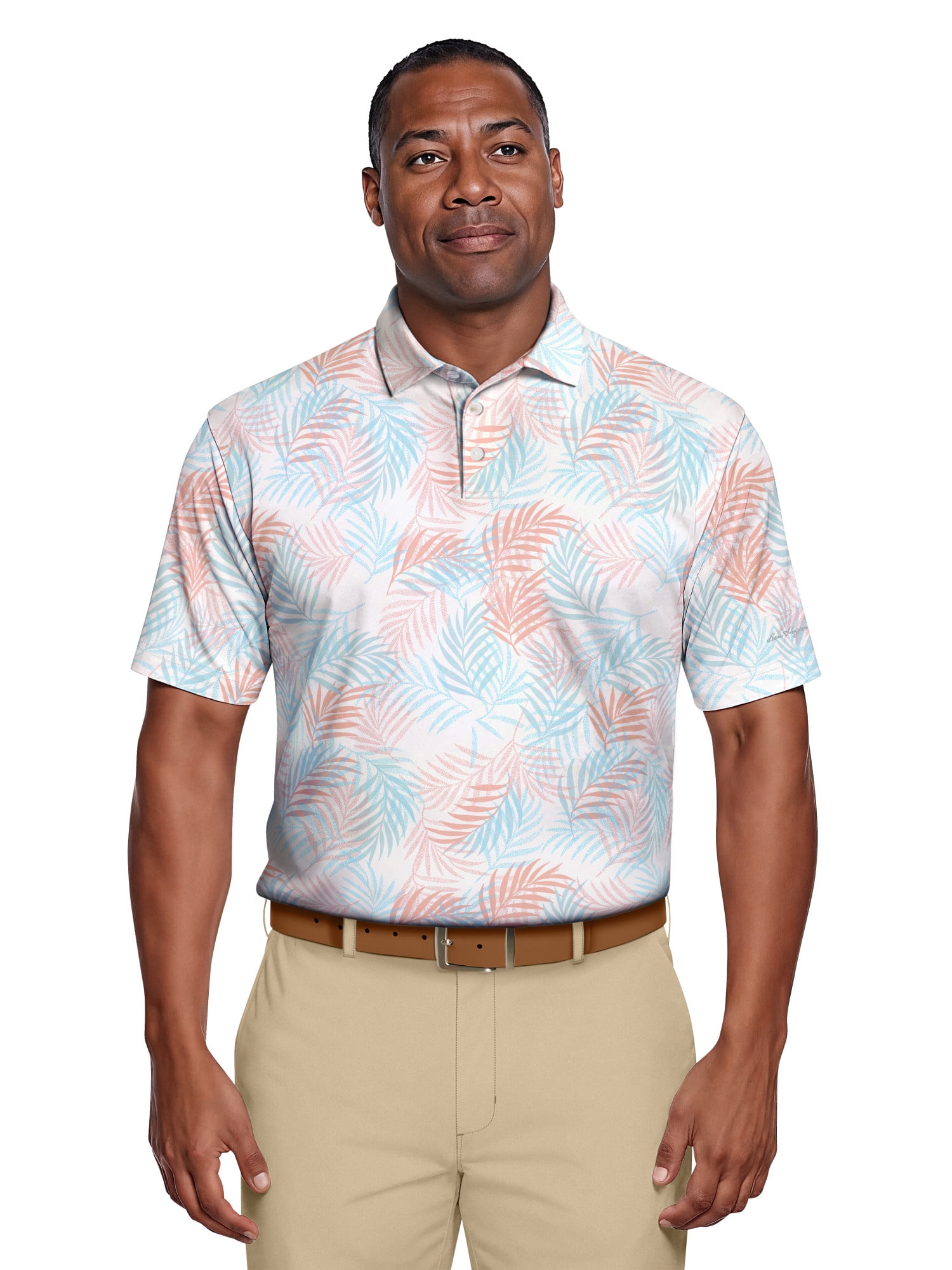 Ben Hogan Men's & Big Men's Performance Textured Multi-color Tropical Short Sleeve Polo Shirt, up to 5XL