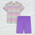 thumbnail image 5 of Sakmal Shorts Pant Night Shirts for Women Pajamas Sets Elbow-Length Purple Loose Fit Comfy Striped Girls Sleepwear, 5 of 5