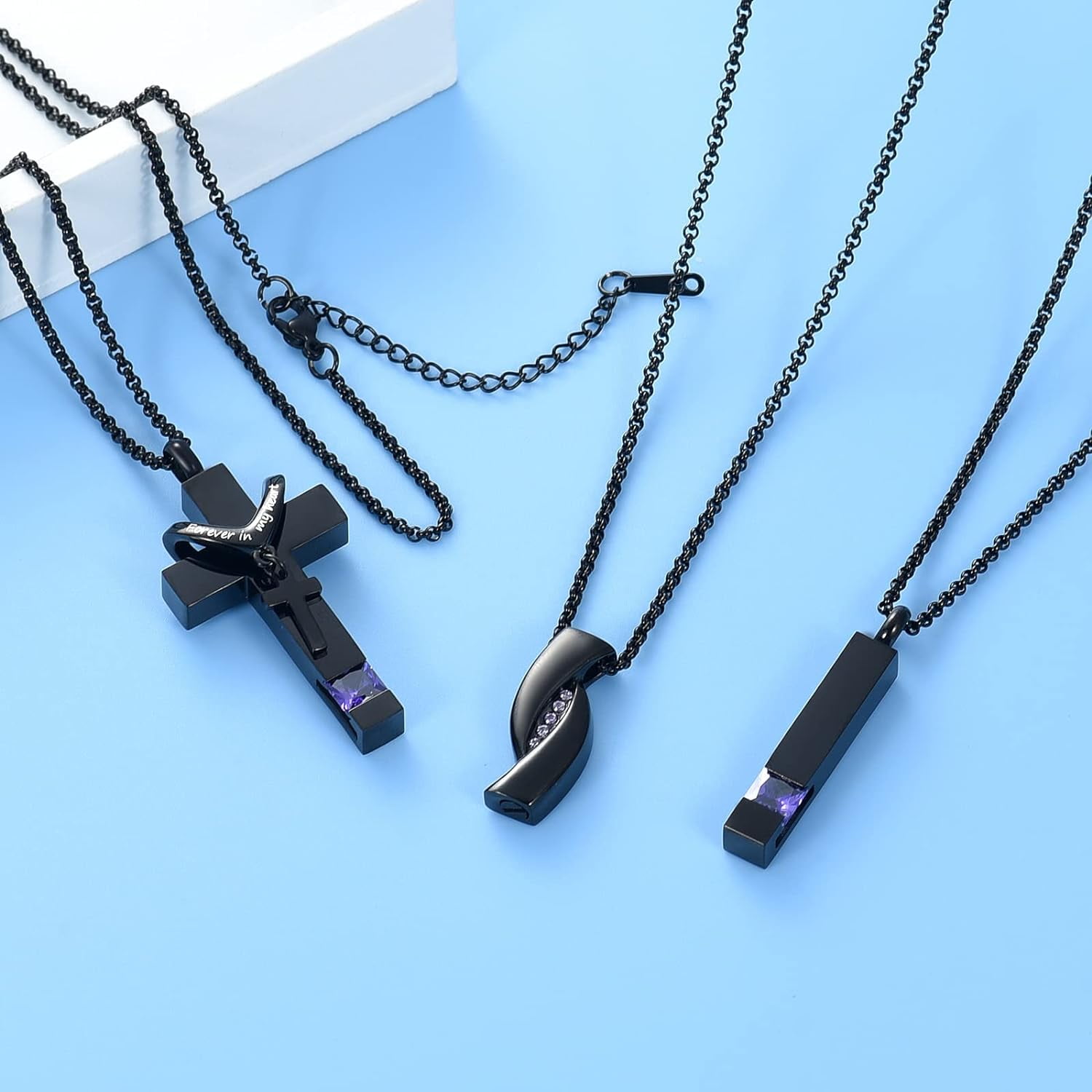 3 Pack Cremation Jewelry Urn Necklace for Ashes for Women Men, Cross Infinity Bar Urn Pendants for Human Ashes Adult Memorial Lockets Ash Jewelry