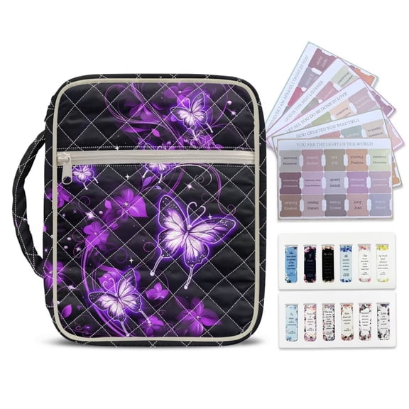 Yuyamidu Purple Butterfly Bible Cover for Women Quilted Bible Tote Bag with Handle and Organizer Pouch for Standard Bibles Blue Couple Church Bag for Study Travel