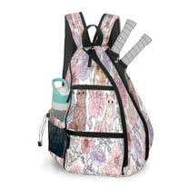 Pickleball Bag with Padded Back, Cat Floral Pink Multi-Compartment Paddle Backpack, Lightweight Nylon Sports Bag for Men & Women