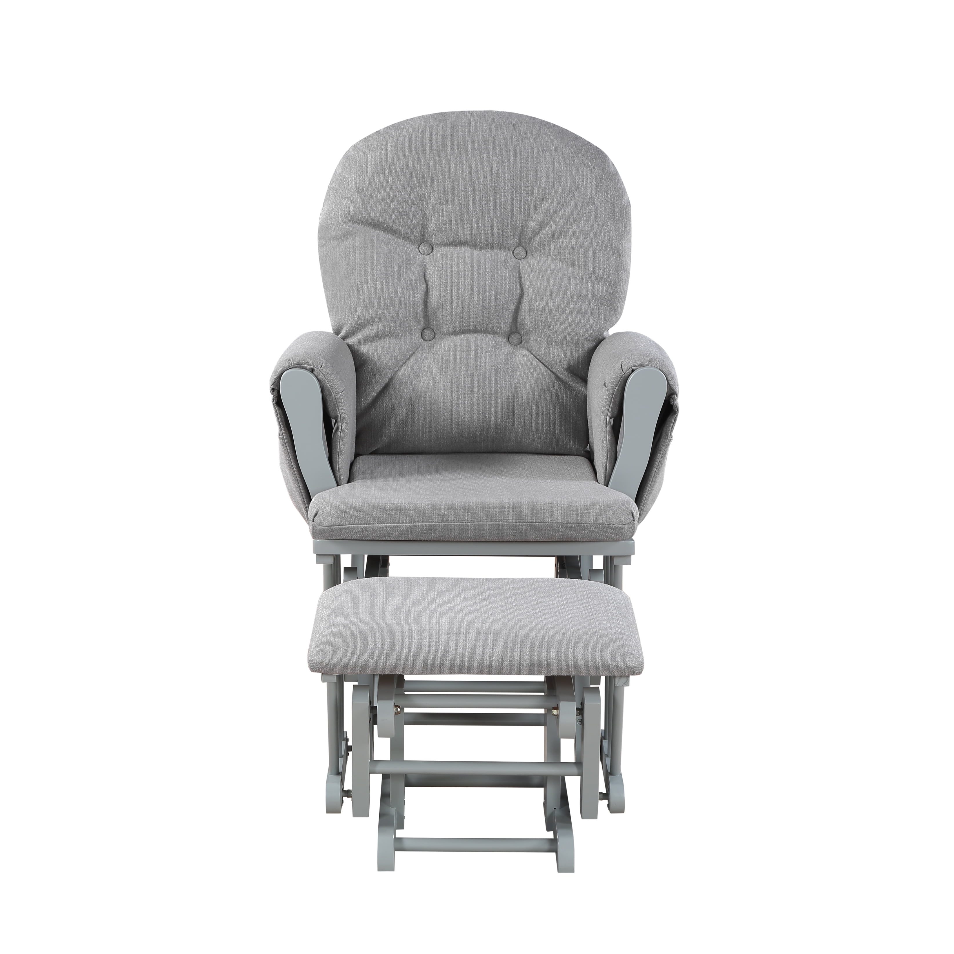 Suite Bebe Mason Traditional Wood Glider and Ottoman in Gray Finish with Oyster Cushions
