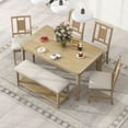 thumbnail image 3 of 6 Piece Dining Table Set, Atumon Dining Room Set with Bench and 4 Cushioned Chairs, Wood Dining Set, Farmhouse Dining Table Set for 6, Dining Table Set Furniture for Kitchen Dining Room, Natural, 3 of 10