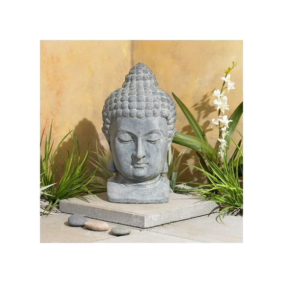 John Timberland Meditating Buddha Head Statue Sculpture Zen Asian Garden Decor Outdoor Front Porch Gray Faux Stone 18 1/2" Tall