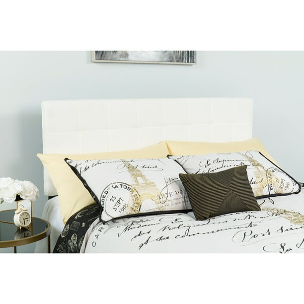 Quilted Tufted Upholstered King Size Headboard in White Fabric