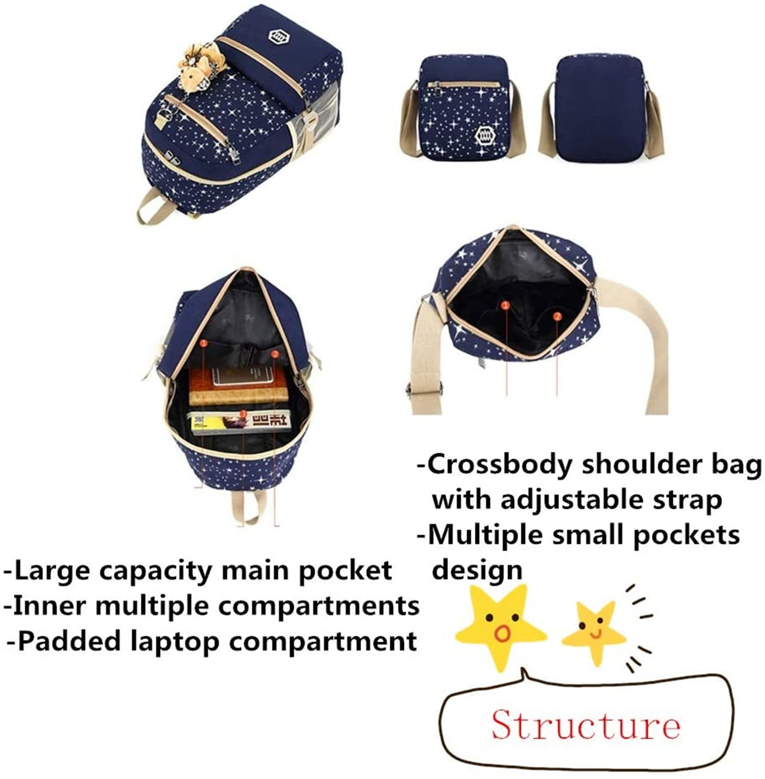 3Pcs/Sets Backpacks for Teenage Girls for School, Canvas Backpacks for Girls Scatchel Rucksack Backpacks for Middle School, Causual Backpack for Traveling