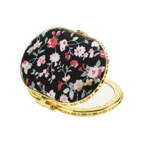 Unique Bargains Floral Oval Mini Mirror for Purses Black 1 Pc