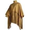 thumbnail image 6 of Thanksgiving Day Sales Juebong Women's Turtleneck Lantern Sleeves Tassel Cape Top Fashion Solid Color Cloak Fringes Coat Tops, 6 of 9