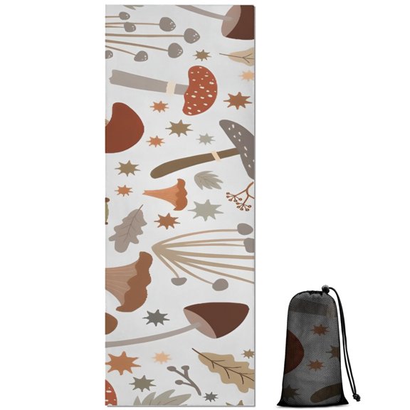 Brown Mushroom Leaf Light Pattern Hot Yoga Mat Towel Non Slip for Hot Yoga - Quick-Drying Yoga Mat Cover with 4 Corner Pockets with Travel Bag - Hot Yoga Towel Non Slip 70"x26"