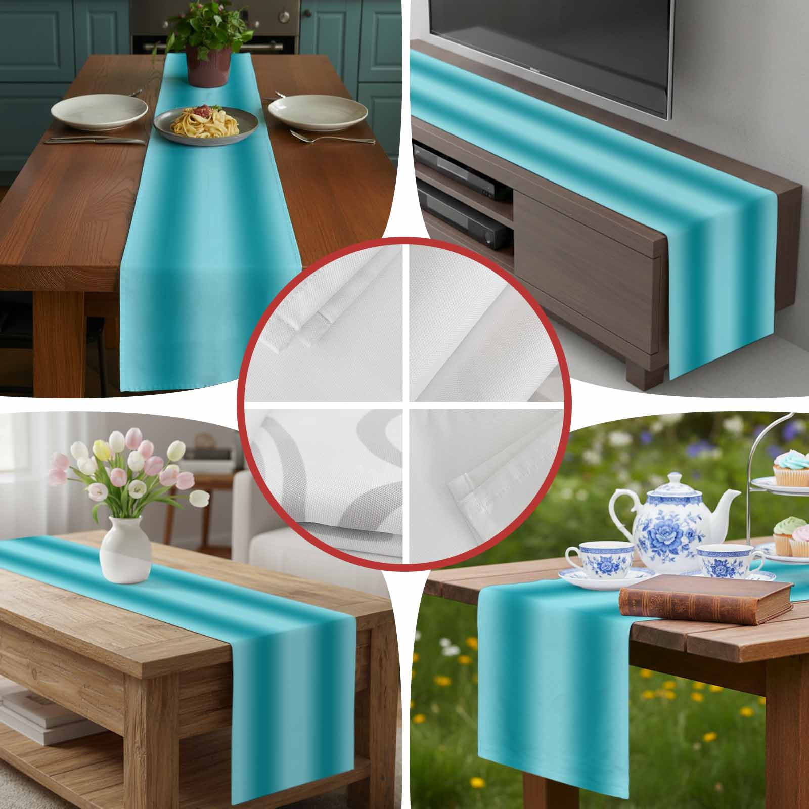 Teal Ombre Short Table Runner 60 Inches Long,Modern Abstract Art Farmhouse Gradient Cotton Linen Table Runners Dresser Scarves,Tabletop Scarf Furniture Cover for Home Dinner Party Decor 13"x60"