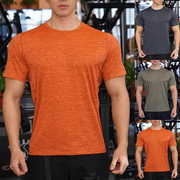 FRSASU Men's Short Sleeve Crew Neck T-Shirts Athletic Running Workout Performance Breathable Tee Tops Orange