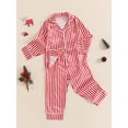 thumbnail image 5 of Cjfdfy Toddler Baby Girl Boy Christmas Silk Stain Pajamas Set Kids Girls PJS Set Sleepwear Fall Winter Clothes Santa Tree Bow Print Long Sleeve Button Down Shirt with Long Pants Set Loungewear 1-5Y, 5 of 9