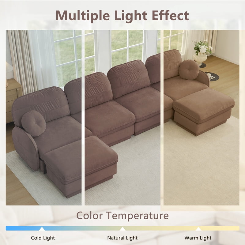 Chenille Modular Sofa, 2-Seater Deep Seat Cloud Couch, Upholstered Sofa with Round Pillows, Quilted Back Cushions & Recessed Base, Modern Sofa for Living Room, Apartment,Rose Dust