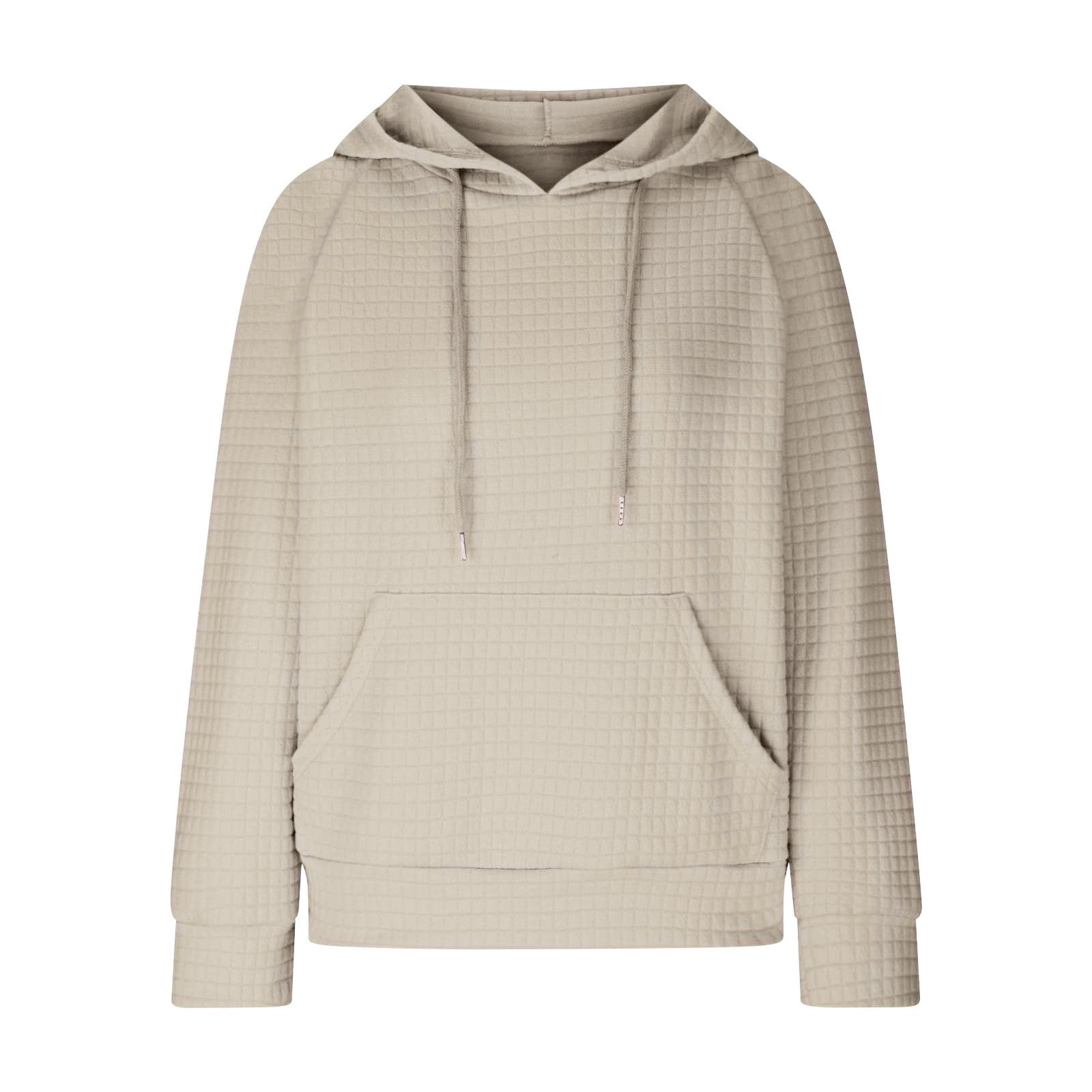 SZJXBUY Waffle Knit Hoodies For Women,Hoodies for Women Casual Pullover Waffle Long Sleeve Drawstring Hooded Sweatshirt with Pocket 2024 Beige,S