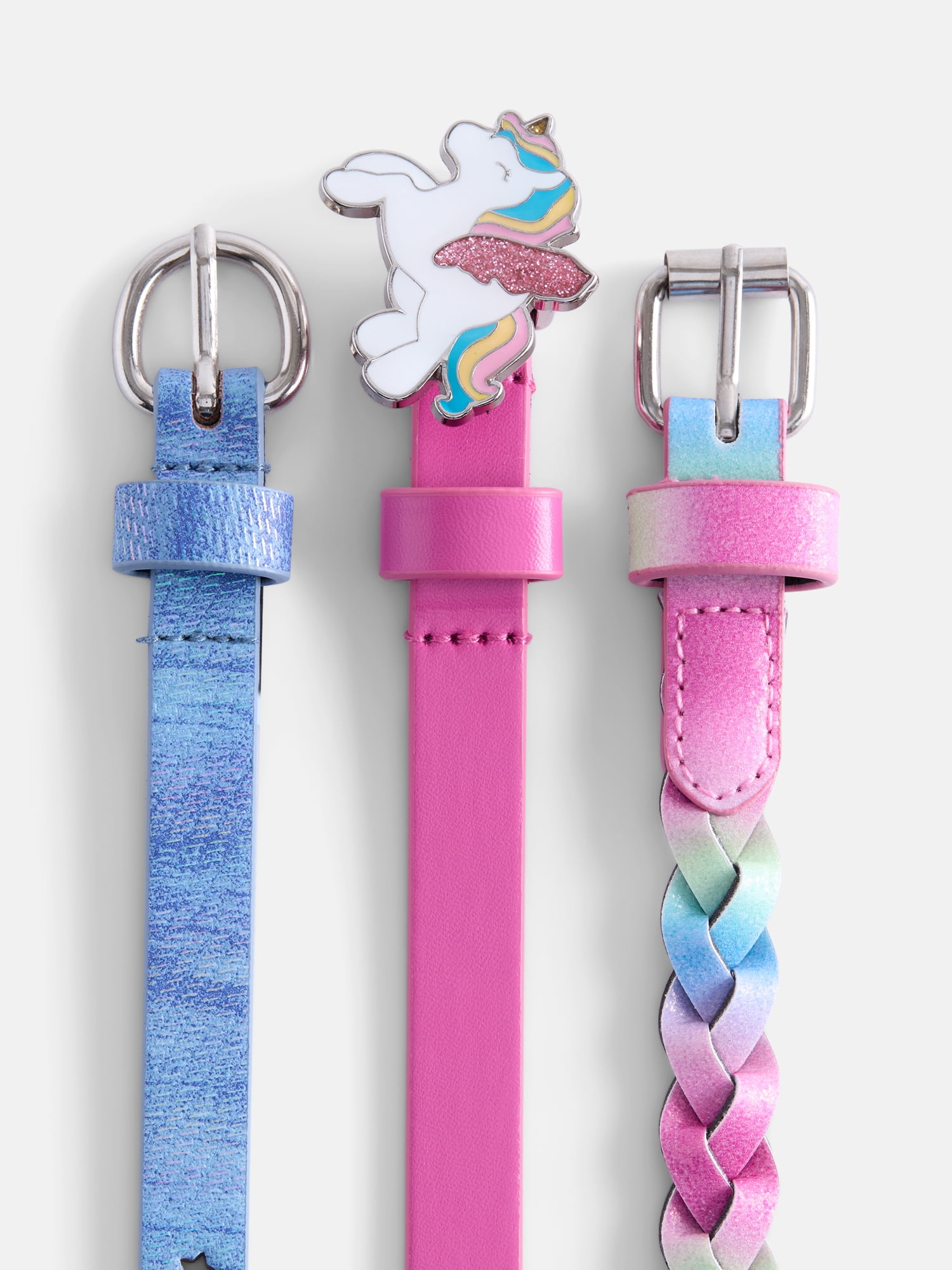 Wonder Nation Girl Rainbow Braided, Star and Unicorn Belts, 3-Pack, Sizes XS-XXL