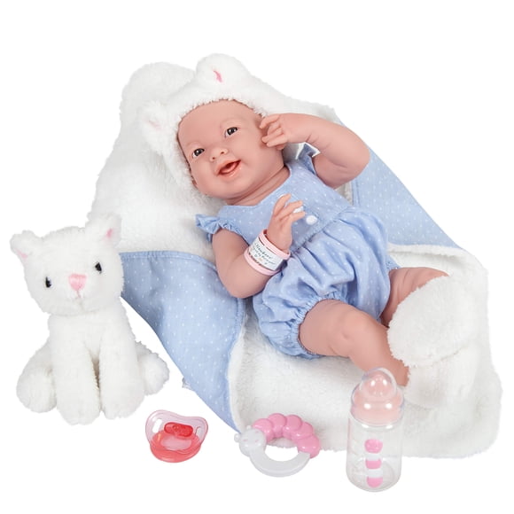 JC Toys La Newborn All-Vinyl-Anatomically Correct Real Girl 15 Baby Doll in Blue and Deluxe Accessories, Designed by Berenguer., Blue/White