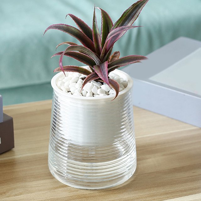 Fiudx Liquidación de ofertas flash Macetas pequeñas para flores, de plástico, para interior, sala de estar, escritorio, almacenamiento de agua, desorden, cultivo, autoabsorbentes, transparentes, para