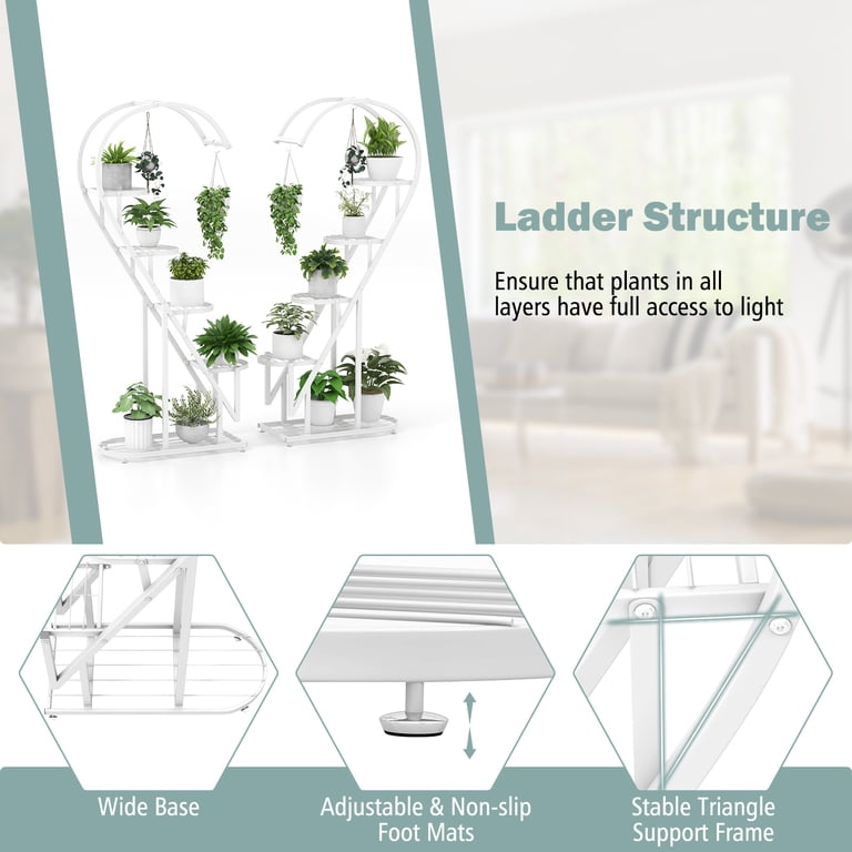 Wisfor Plant Stand Heart Shaped Set of 2 Metal Flower Potted Holder for