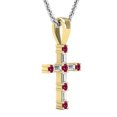 thumbnail image 2 of Dazzlingrock Collection Round Ruby & Baguette White Diamond Religious Cross Pendant for Women with 18 Inch Silver Chain (0.15 ctw, Color I-J, Clarity I1-I2) in 14K Yellow Gold, 2 of 4