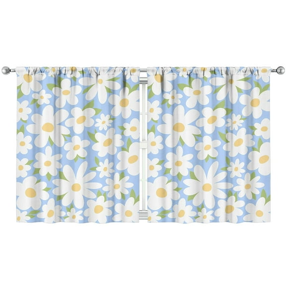 Set of 2 Artistic Daisy Print Kitchen Curtains, Floral Watercolor Daisy Artwork Retro Tier Curtains, 52x63 Inch Semi-Sheer Rod Pocket Window Panels