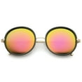 thumbnail image 1 of sunglassLA Unisex Retro Metal Temple Color Mirror Lens Oversize Round Sunglasses (Black-Gold / Magenta Orange Mirror) - 53mm, 1 of 4