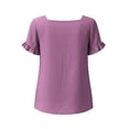 thumbnail image 7 of QUNYINEY Womens T Shirt Summer Short Sleeve Cotton Linen Ruffle Tunic Tops Square Neck Solid Loose Fit Casual Pullover Shirts, 7 of 7