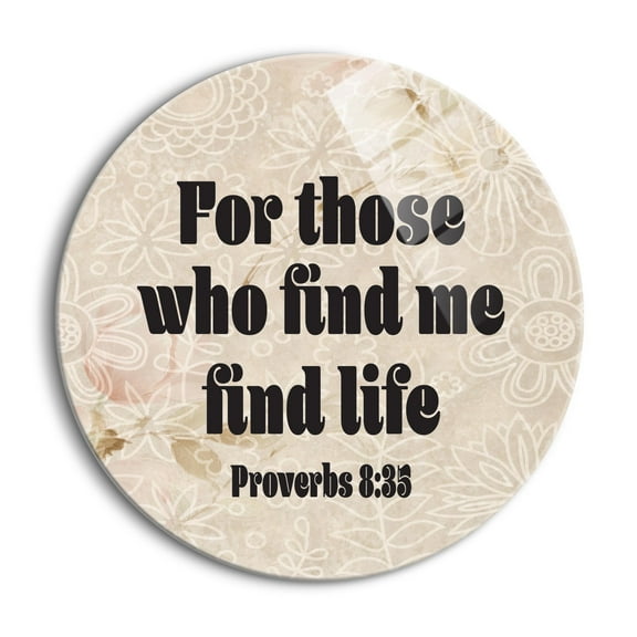 Find Me Find Life Bisque Floral 24 inch Glass Round Wall Hanging Sign