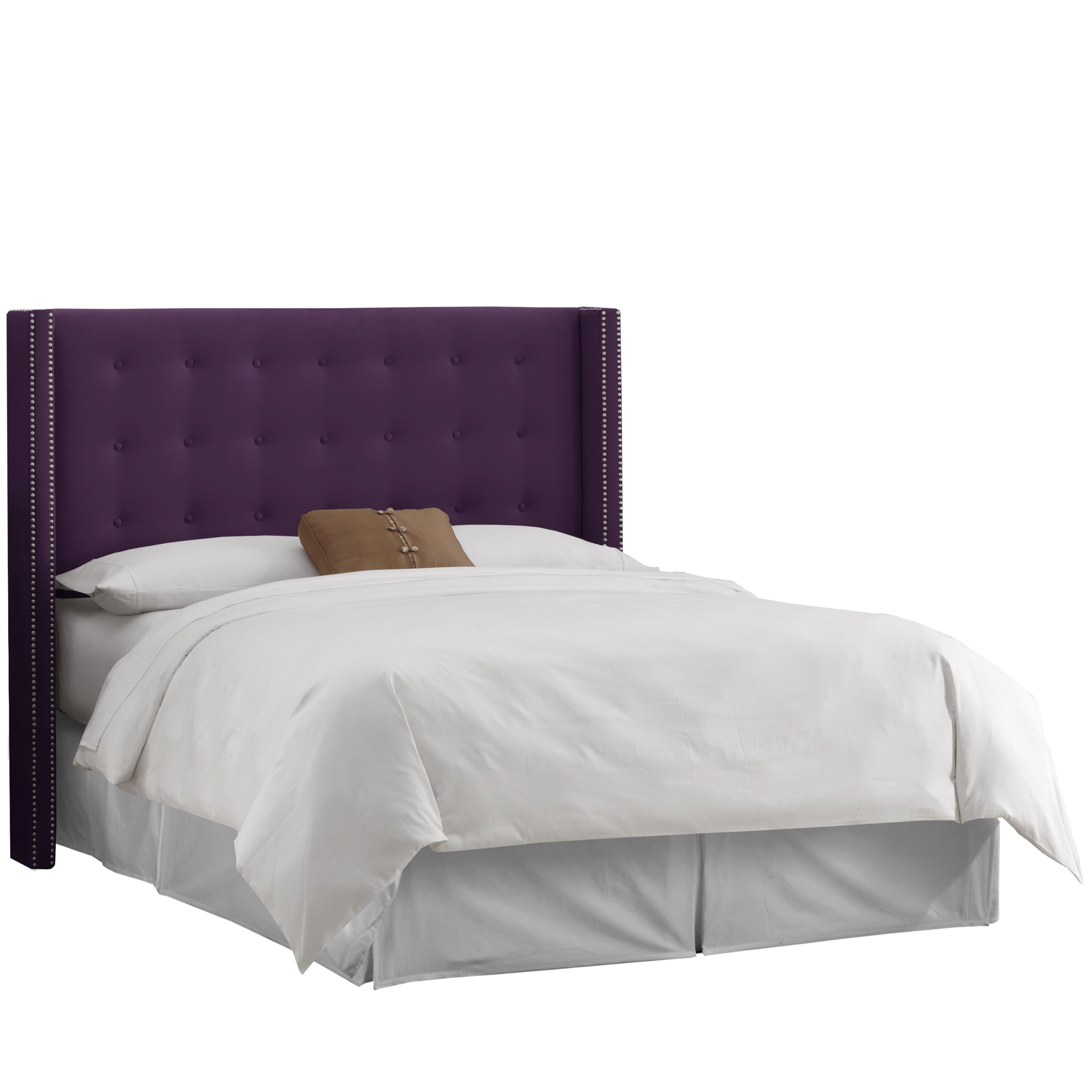 Skyline Furniture Eggplant Purple Velvet Nailbutton Tufted Wingback Headboard