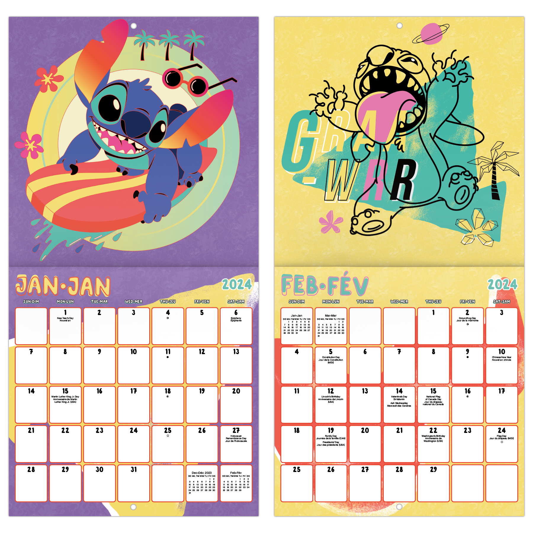 Trends International 2024 Disney Lilo & Stitch Mini Wall Calendar & Push Pins & Push Pins