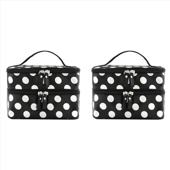 2X Bolsa de Cosméticos de Gran Capacidad con Cremallera de Doble Capa, Bolsas de Maquillaje para Mujer, Organizador Portátil de Artículos de Tocador de Viaje