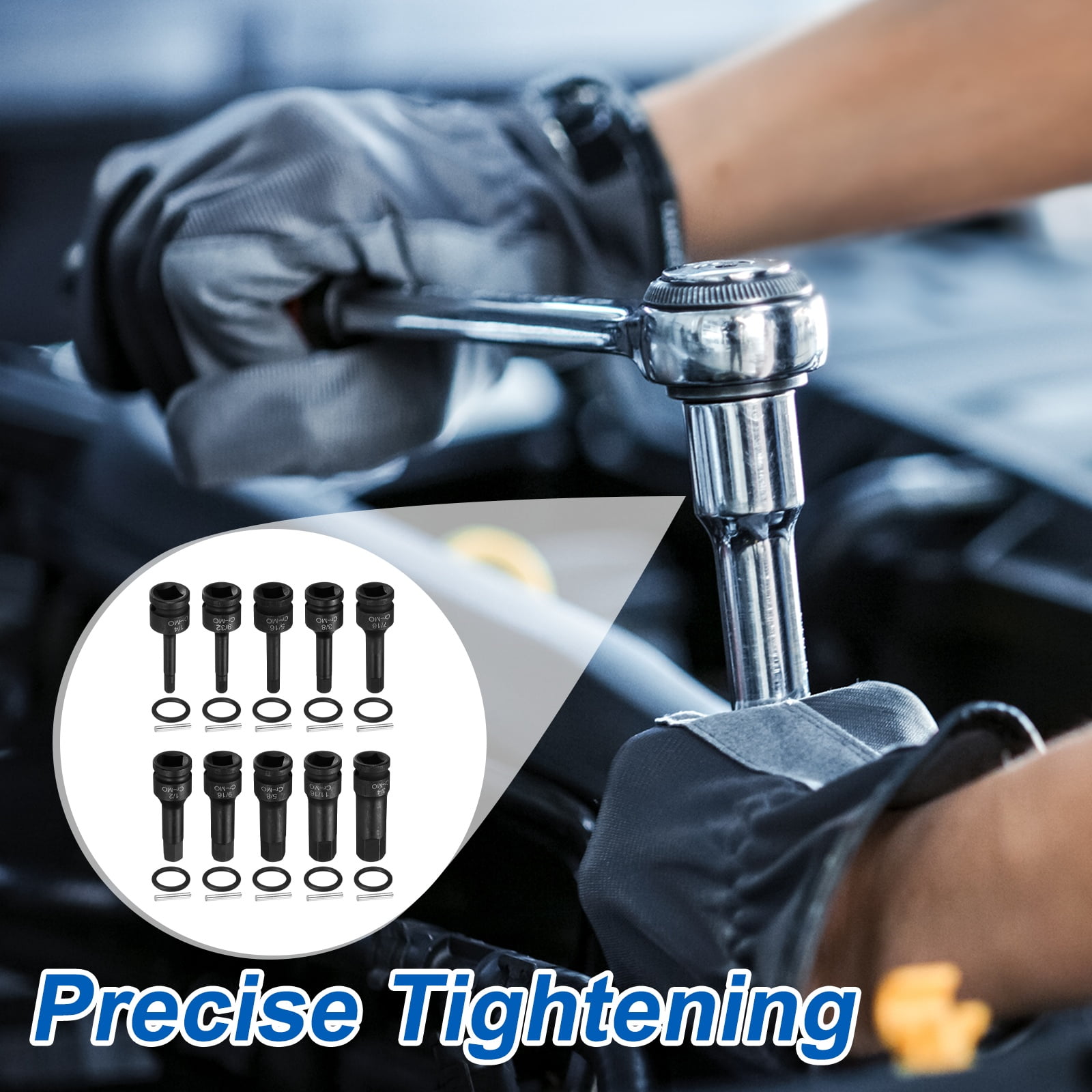 Uxcell 1/2" Drive Impact Hex Bit Socket Set 1/4,9/32,5/16,3/8,7/16,1/2,9/16,5/8,11/16,3/4 Inch SAE CR-MO Steel 6-Point Sockets with Cotter Pin for Power Drill Drivers Adapter