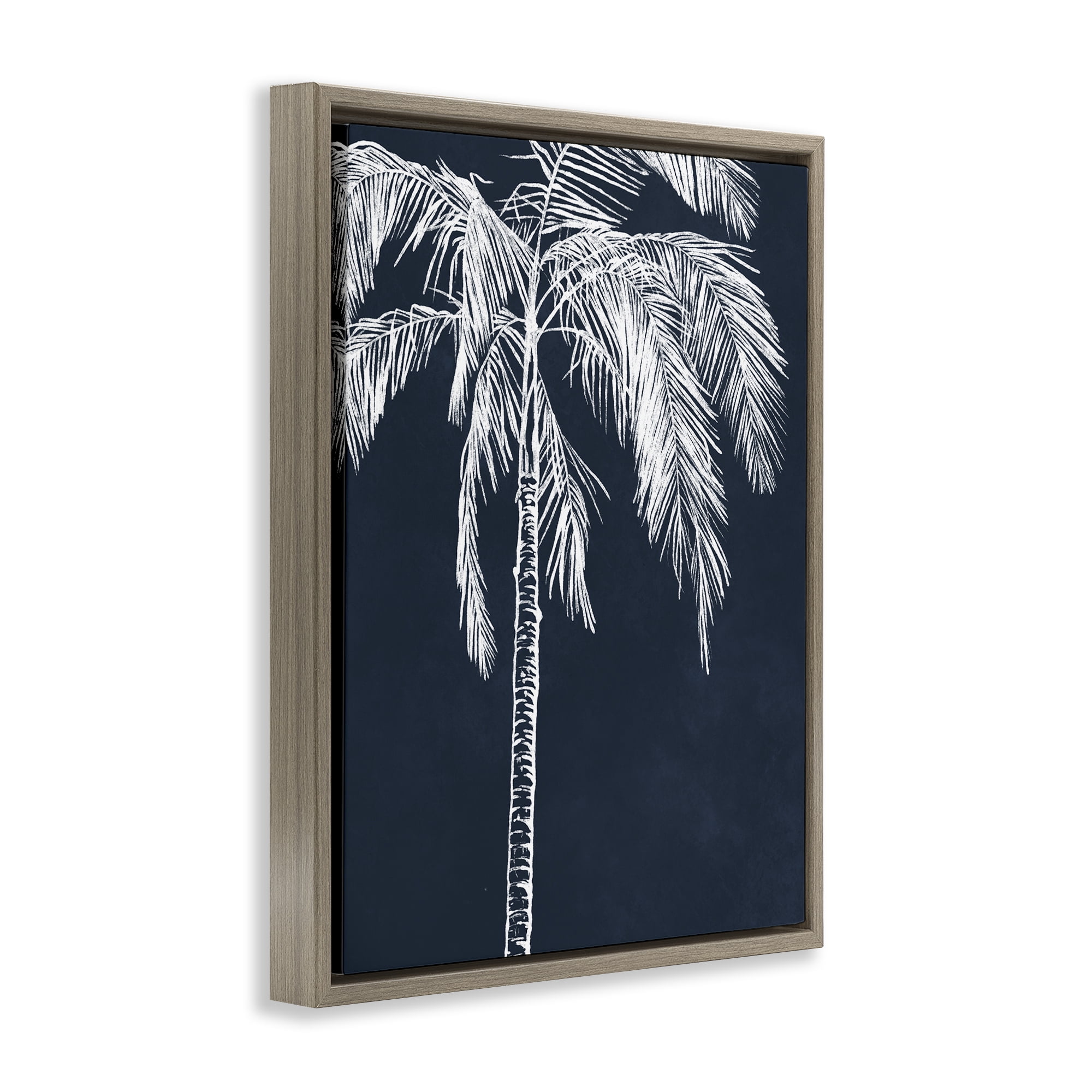 Stupell Industries White Outline Palm Tree Plants & Flowers Painting Brown Floater Framed Canvas Art Print Wall Art, 25 x 31