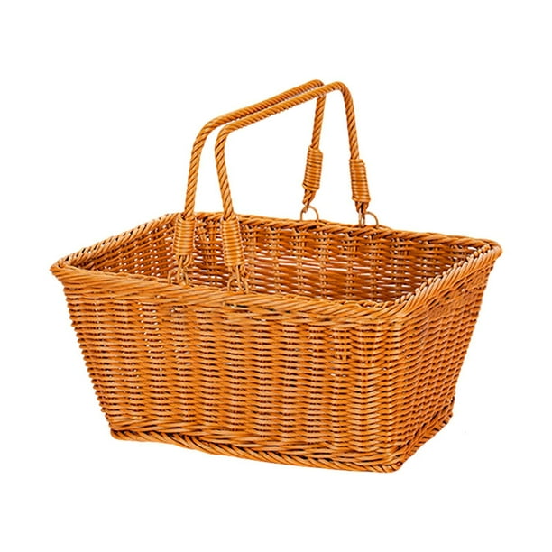 Cesta de Picnic, cesta tejida de mimbre de imitación, organizador rústico resistente, cesta de frutas, cesta de almacenamiento para servir para bodas 28cmx18cmx16cm