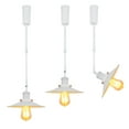 thumbnail image 1 of FSLiving Adjustable Height Track Pendnat Light H-Type Retractable Lift Track Spotlight with Telescoping Rod Adjustable Gimbaled Lamp-Post Halo Track DIY Retro Cover Lamp, White - 3 Lights, 1 of 7
