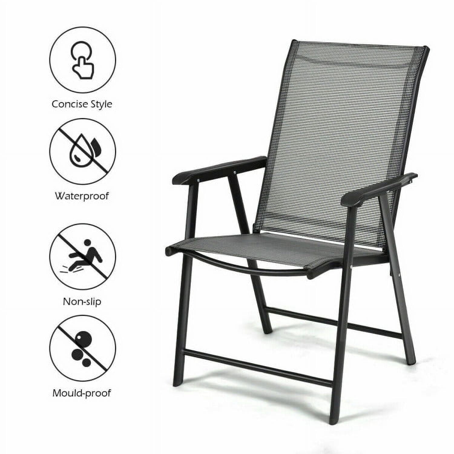 GVN Set of 2 Outdoor Patio Folding Chairs-Gray, Outdoor Furniture Chairs for Backyard, Porch, Garden, Poolside