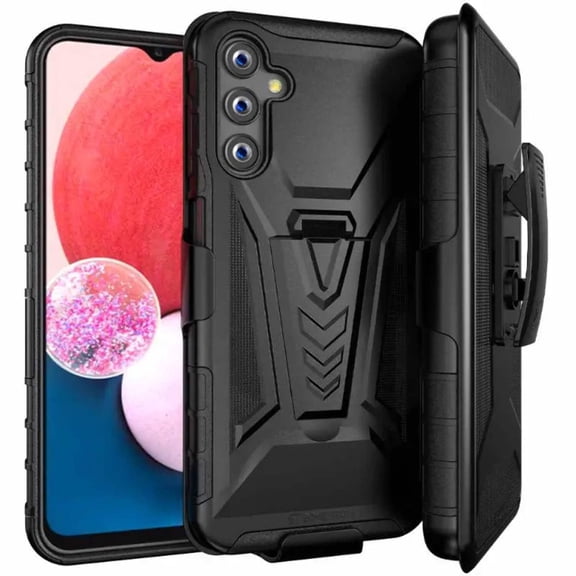 Rome Tech for Samsung Galaxy A14 5G with Dual-Layer Holster and Kickstand Black Cell Phone Case