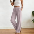 thumbnail image 5 of larppty Women's Cotton Linen Drawstring High Waisted Pants Casual Loose Fit Wide Leg Trousers（Light Purple， XL）, 5 of 9
