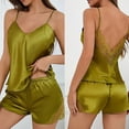 thumbnail image 4 of Gytharion 2 Piece Satin Silk Pajama Sets for Women Lace Patchwork Sling V-neck Backless Tops and Elastic Waist Shorts Summer Fashion Lounge Sets, 4 of 4