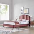 thumbnail image 2 of Platform Bed Frame, Queen Size, Pink, Velvet, Modern Contemporary, Bedroom Master Guest Suite Room, 2 of 5
