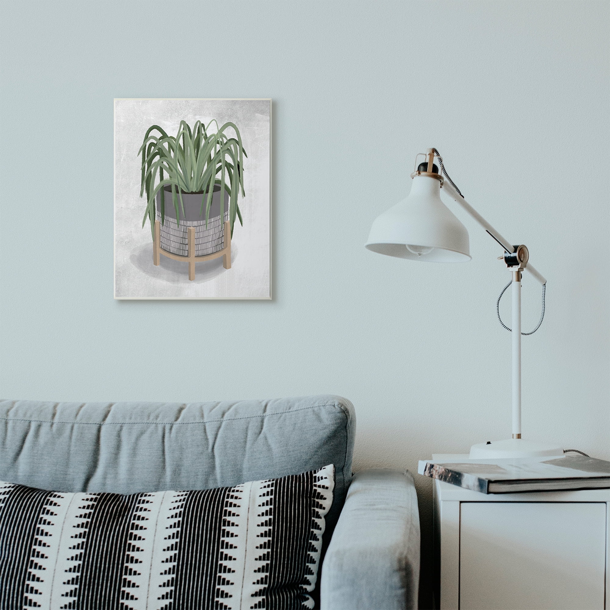 Stupell Industries Friendly Spider Plant Grey Green Painting Wall Plaque by House Fenway, 13" x 19", Wall Plaque
