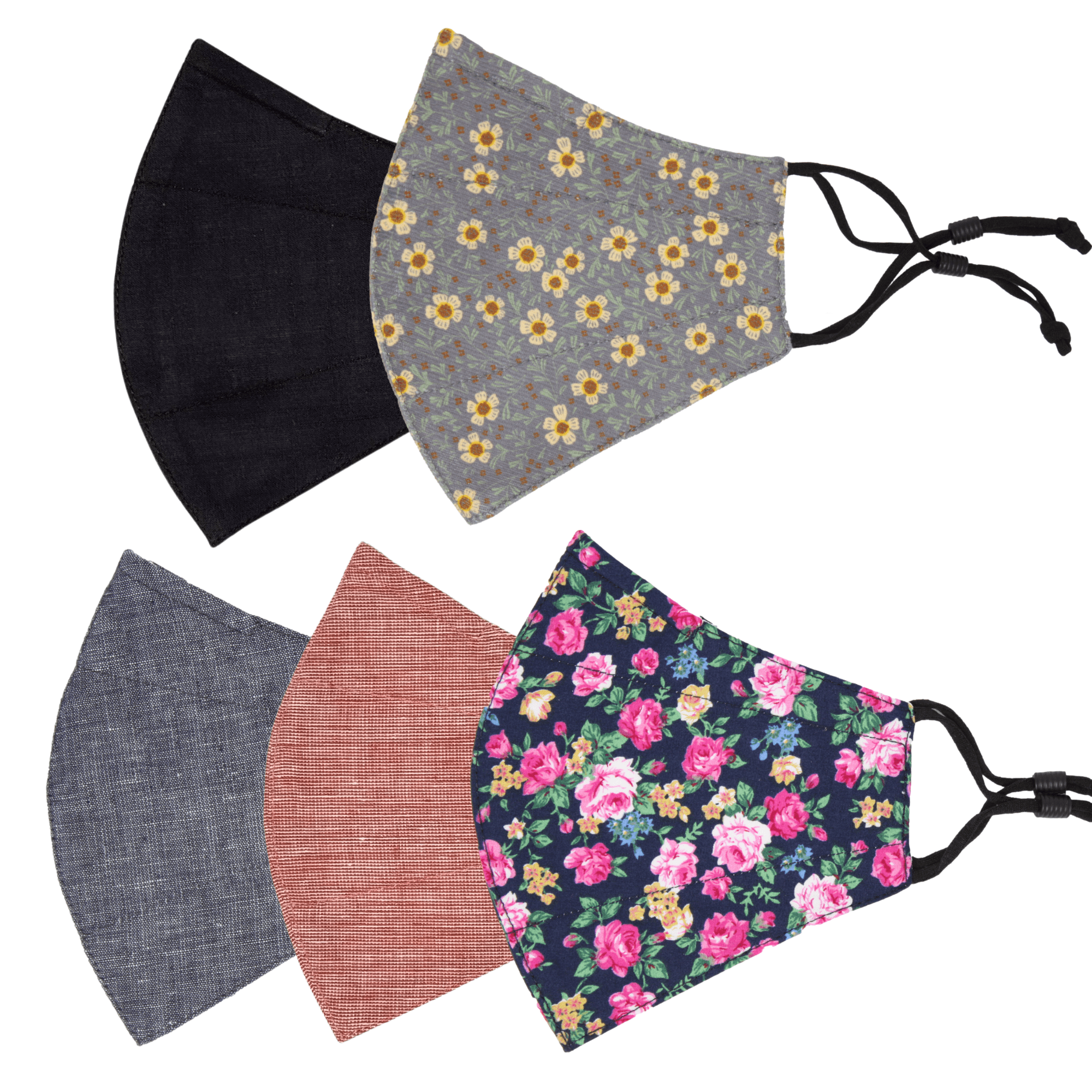 5 Pieces Reusable Face Mask Protect Comfy Washable Cover Cloth Masks Nose Clip Wire Unisex Floral Patternr
