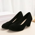 thumbnail image 3 of Women's Closed Toe Heel Suede Pumps Shoes Low Block Heel Round Toe Classic Office Casual Wedding Dress Shoes Black Size 6.5, 3 of 5