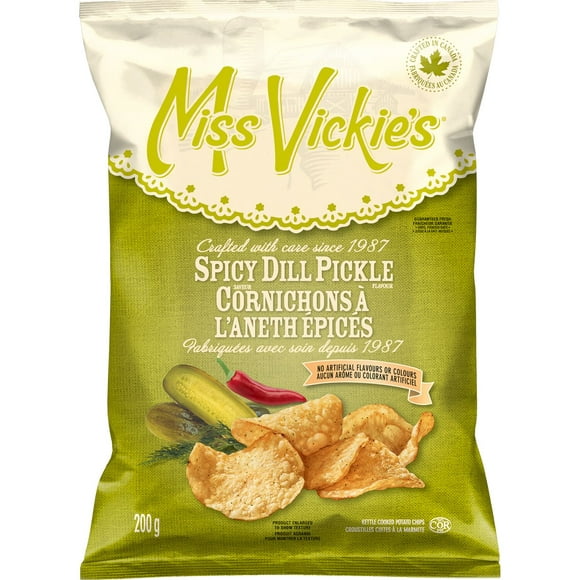 Miss Vickie’s Spicy Dill Pickle flavour kettle cooked potato chips, 200 GM