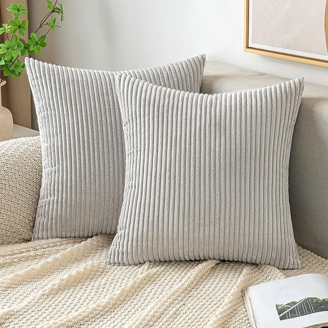 Paquete De 2 Fundas De Almohada De Pana Fundas De Cojines Cuadrados A Rayas Decorativas Suaves Fundas De Almohada Primavera para Sofá Dormitorio Silla Coche 18x18 Pulgadas Lig