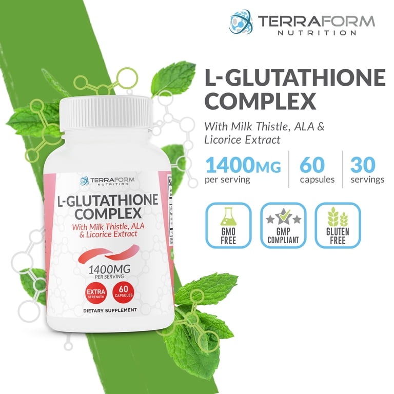 Terraform Nutrition L-Glutathione 1000mg per Serving Supplement - Free  Radical Neutralizer - 30 Servings - Walmart.com