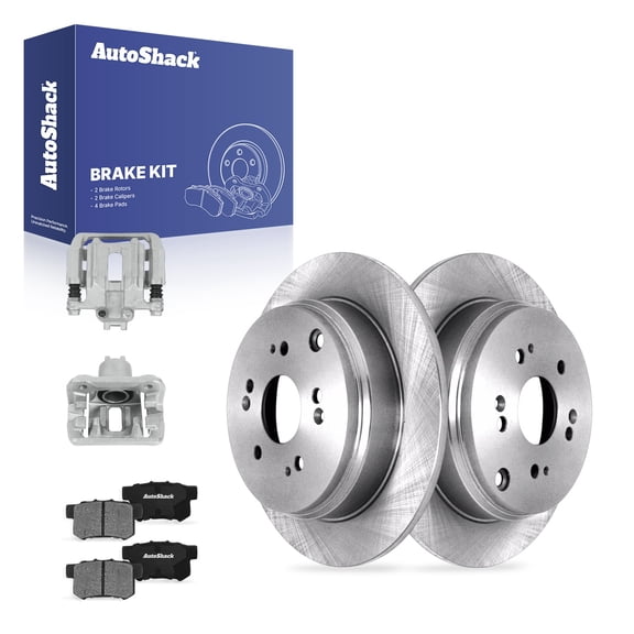 AutoShack Rear Solid Brake Rotors   Ceramic Pads   Calipers 8-PC Brake Kit Replacement for 2007-2016 Honda CR-V 2013-2018 Acura RDX 11.99" (304.6 mm)